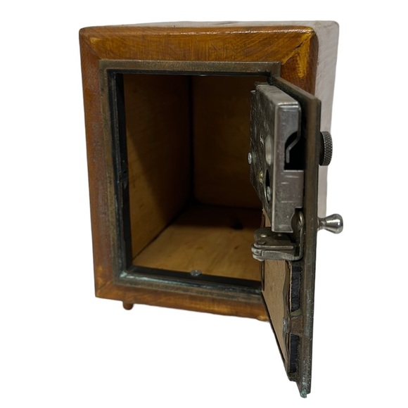 Antique Post Office Double Eagle Dial Door Coin Bank Wooden Box 7" x 5" x 6.5" - Picture 12 of 13